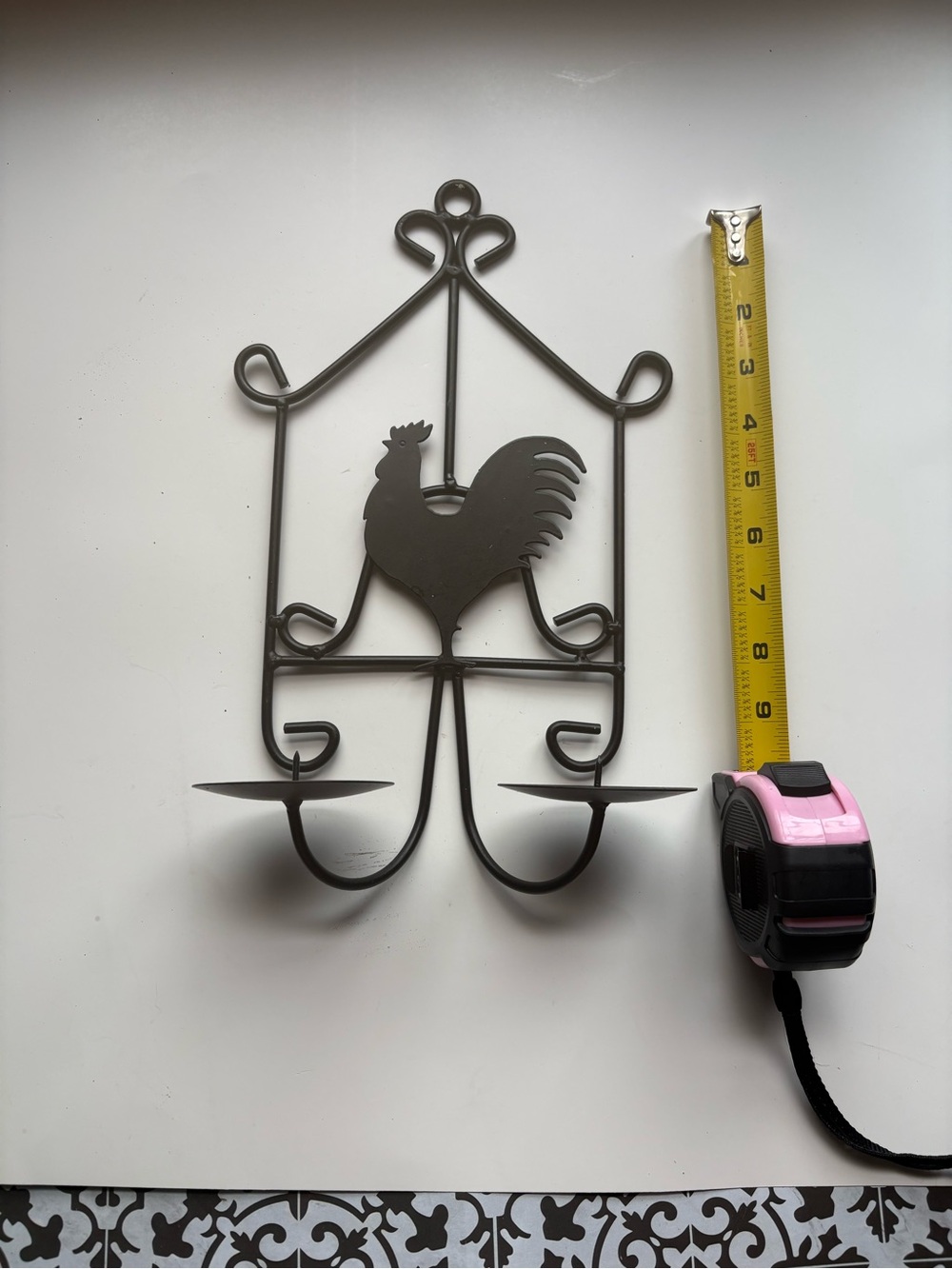 Rustic Rooster Wall Candle Holder - Brown Metal Hook